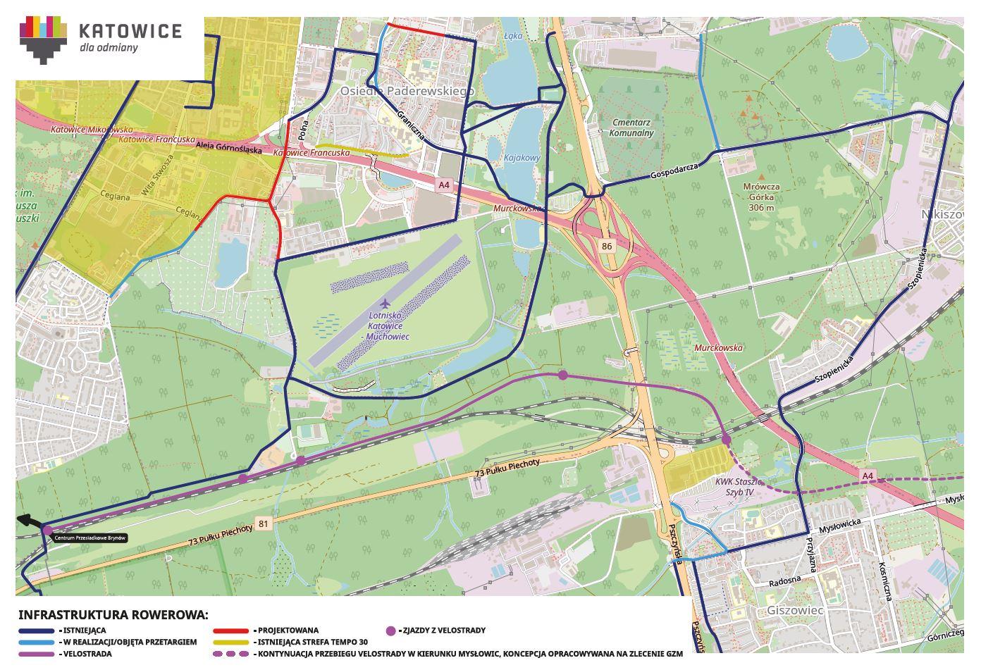 Poglądowa mapa rowerowa Brynów-Giszowiec