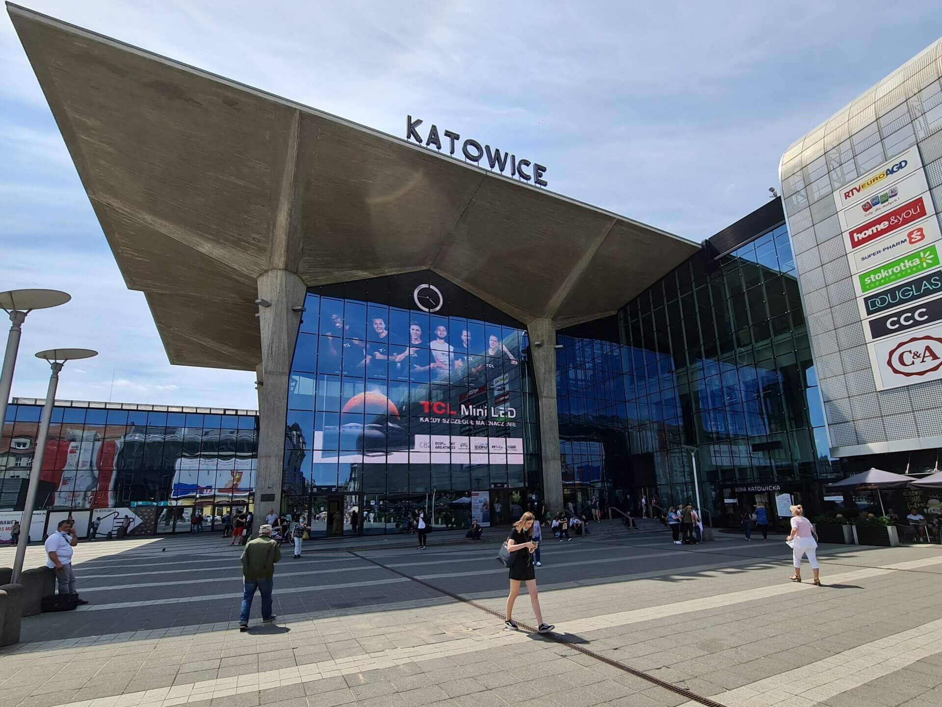 Exterior of Katowice train station view from the northern site June 2021