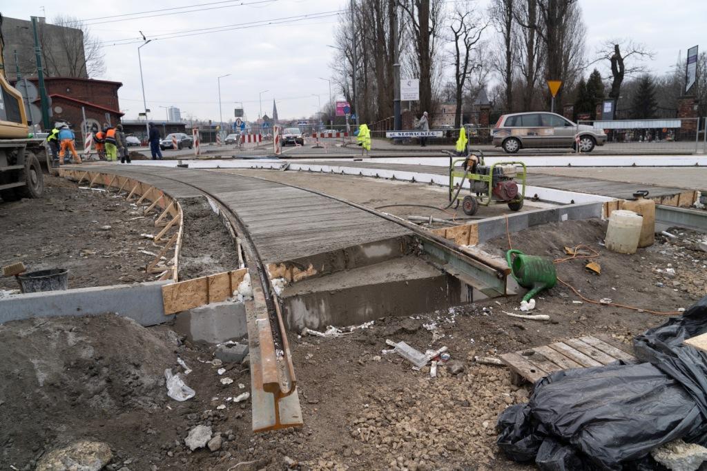 Katowice Grundmana luty 2023 budowa linii tramwaj 1 5