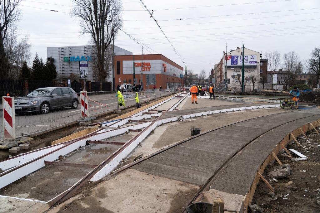 Katowice Grundmana luty 2023 budowa linii tramwaj 6