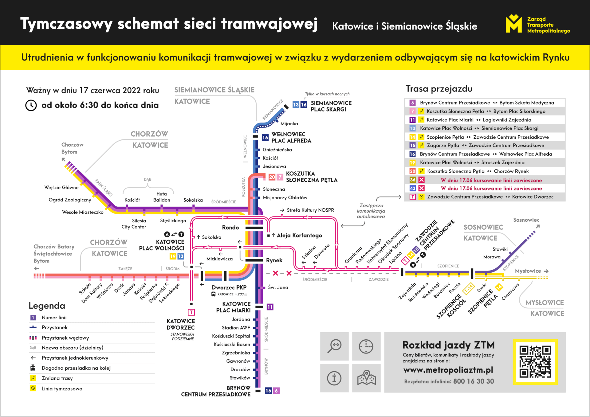 Tymczasowy schemat sieci tramwajowej 17 czerwca