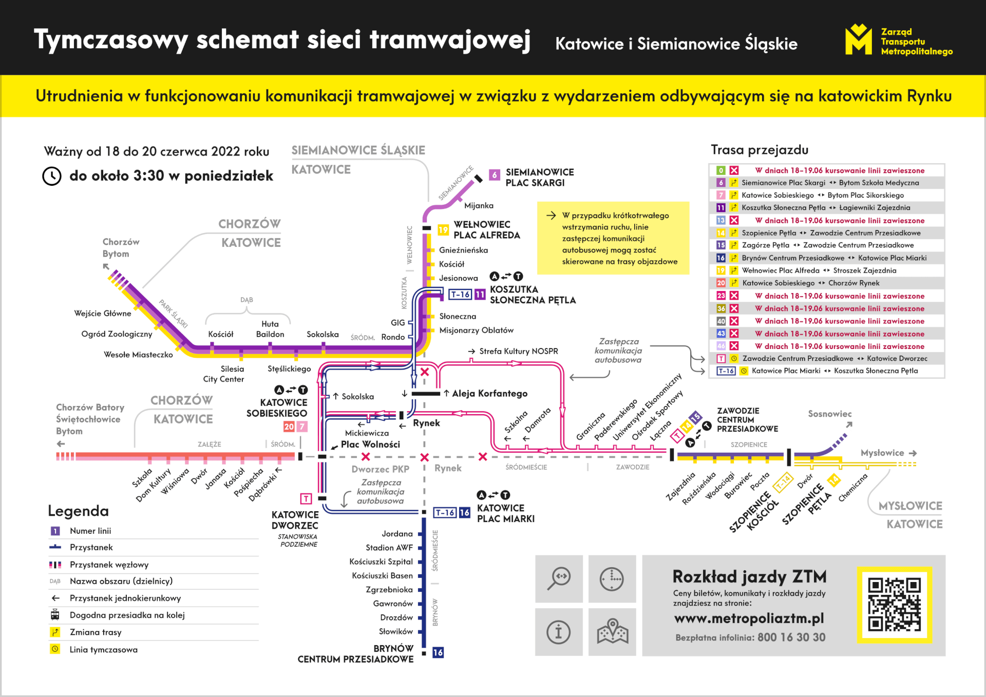 Tymczasowy schemat sieci tramwajowej 18- 20 czerwca