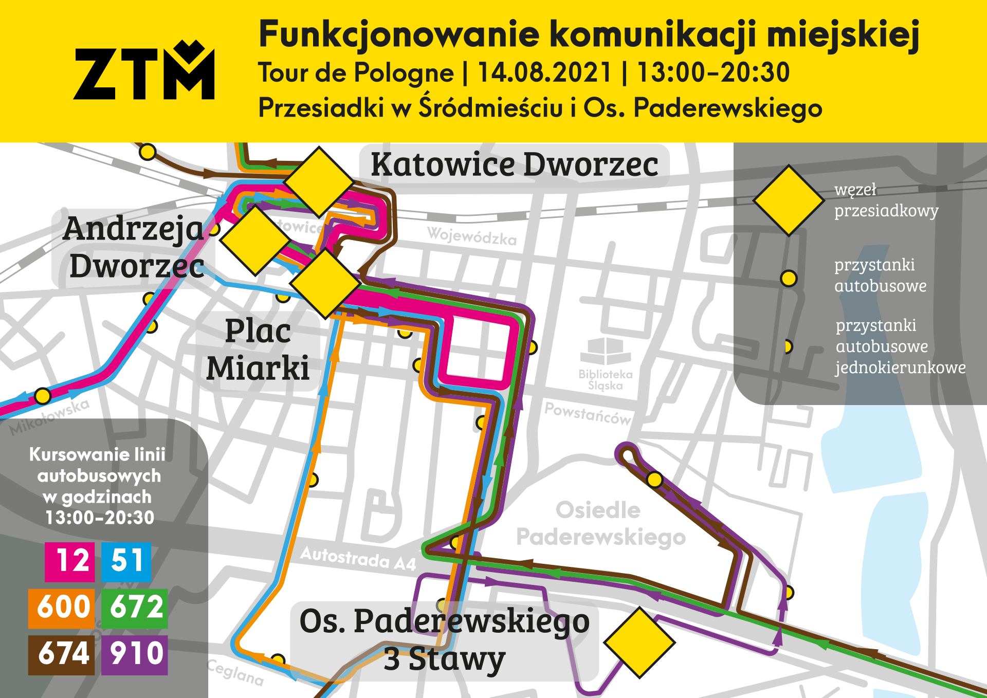 ZTM Tour de Pologne Mapy objazdowe Katowice Centrum Paderewskiego