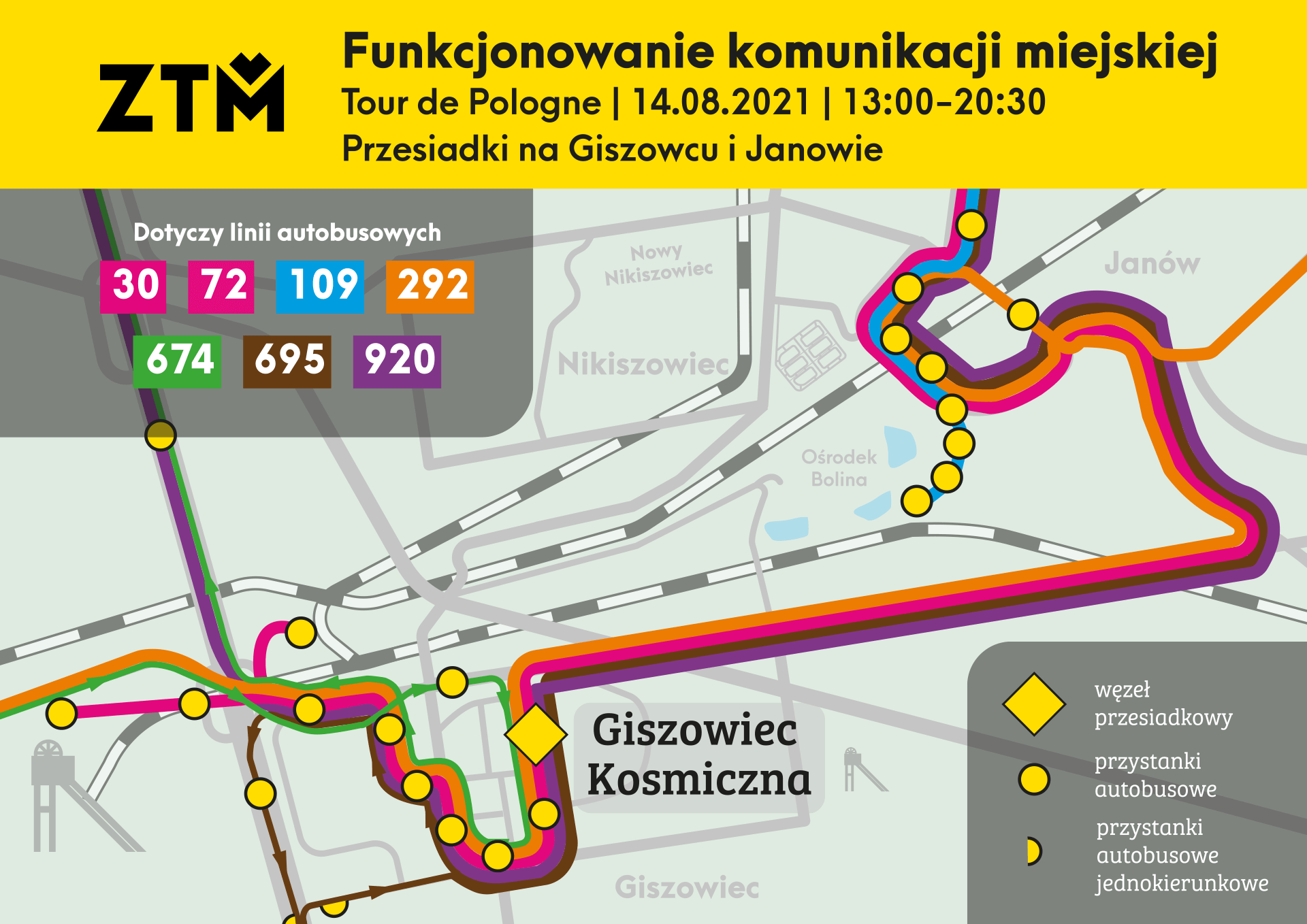 ZTM Tour de Pologne Mapy objazdowe Katowice Janow Giszowiec