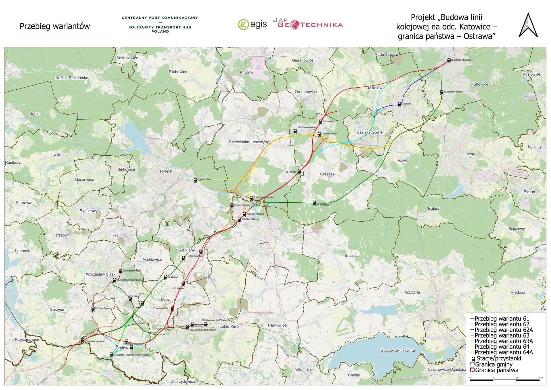 Mapa wariantów linii kolejowej CPK Mapa wariantów linii kolejowej CPK