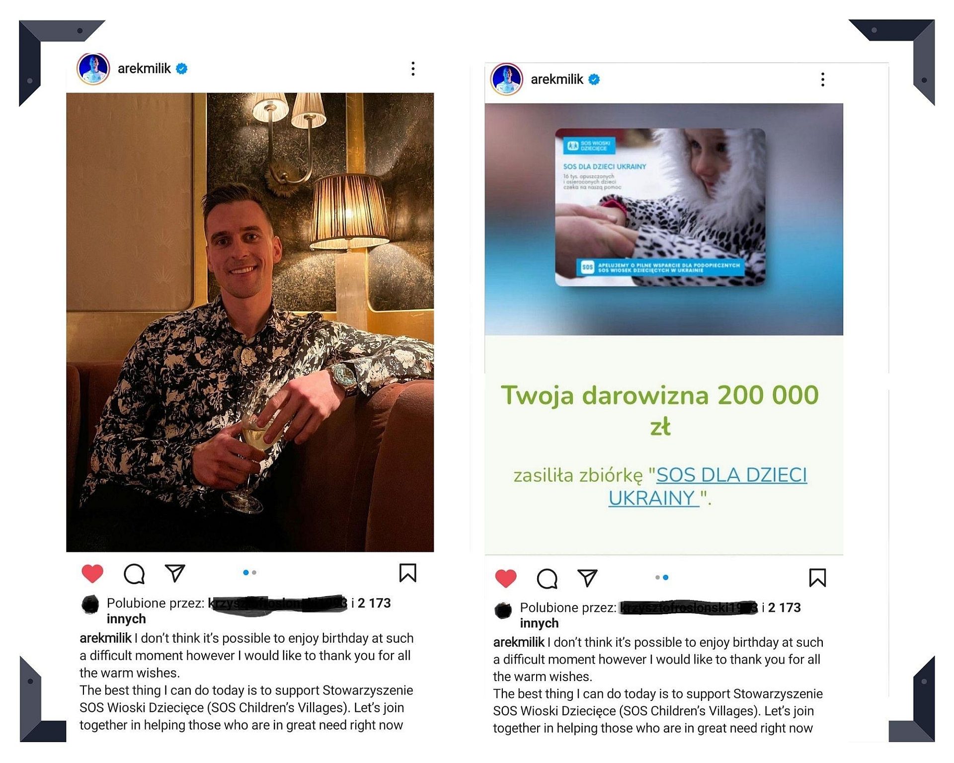 Arkadiusz Milik wpłacił 200 tys złotych na rzecz ukraińskich dzieci Arkadiusz Milik wpłacił 200 tys złotych na rzecz ukraińskich dzieci
