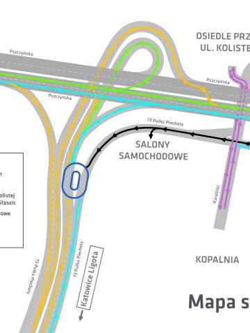 Mapa sytuacyjna, łącznice na węźle Giszowiec Mapa sytuacyjna, łącznice na węźle Giszowiec