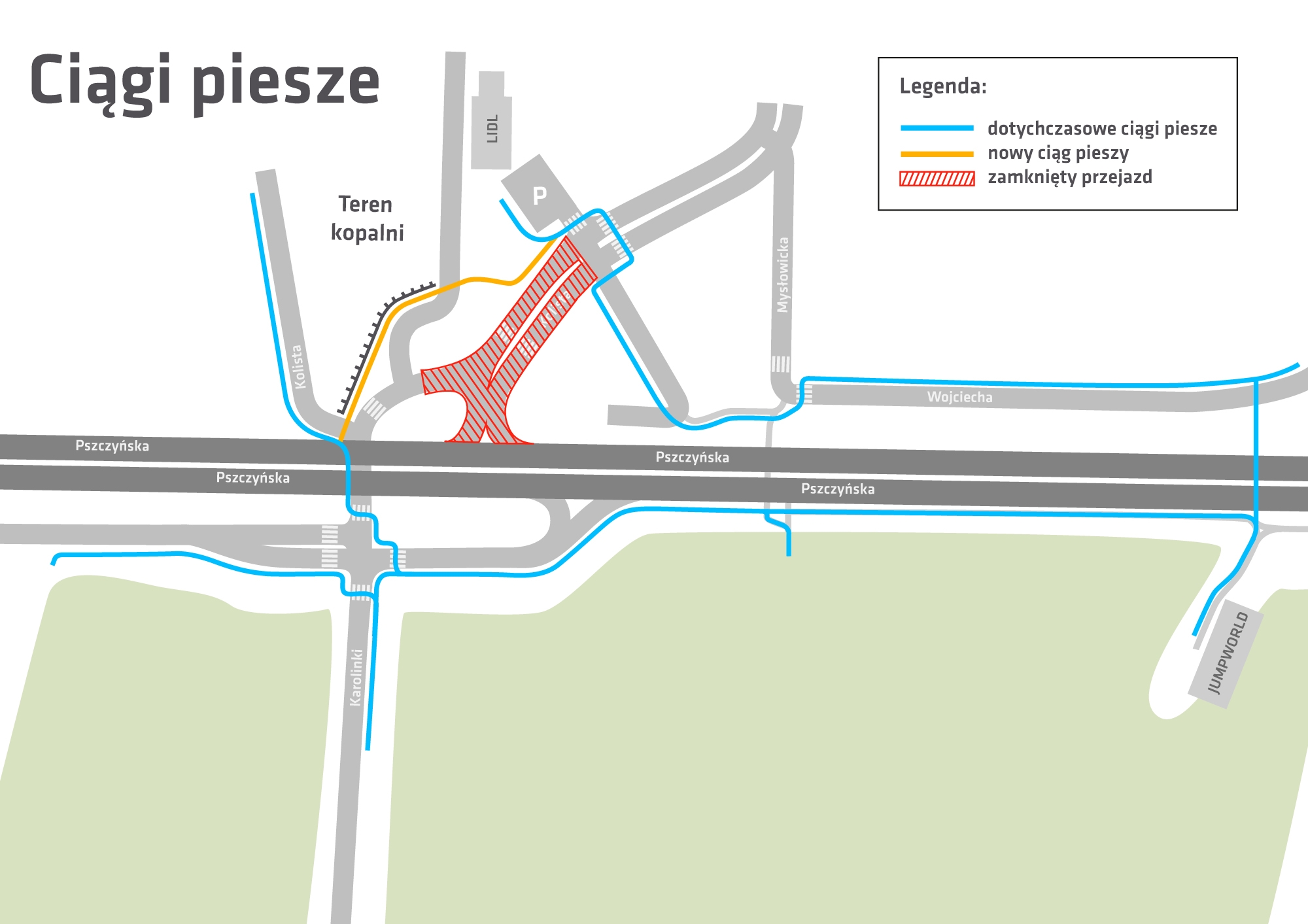 Ruch pieszych, mapka, Kolista Giszowiec