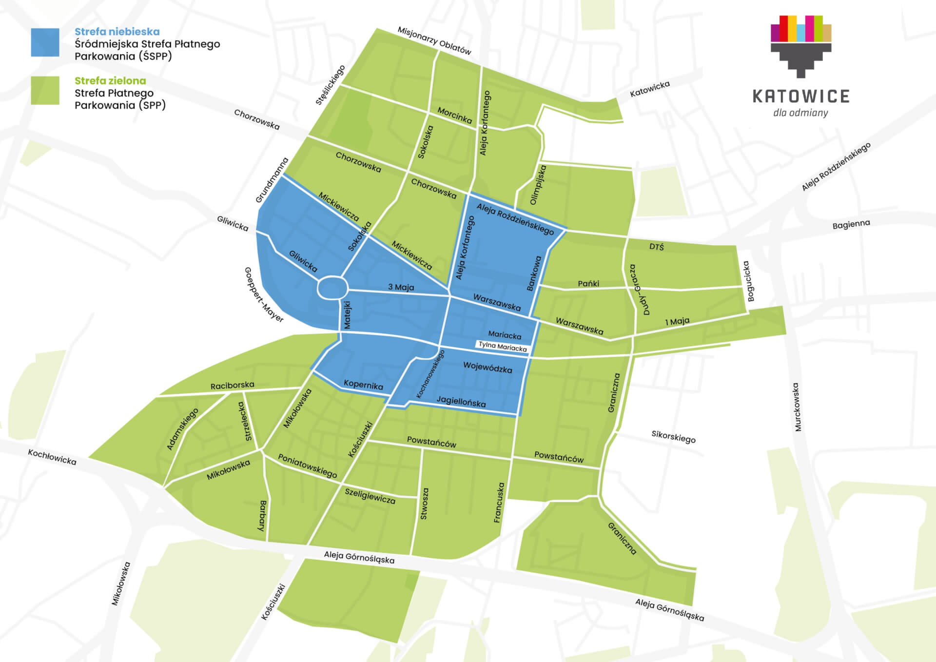 Mapa proponowanych stref płatnego parkowania w Katowicach