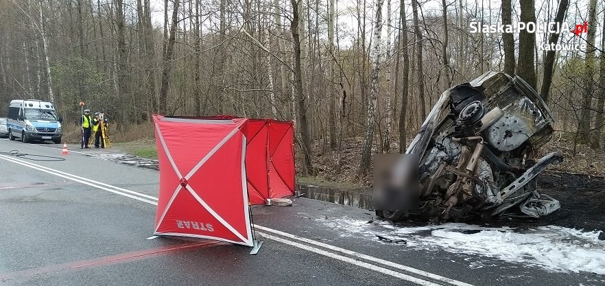Wypadek pożar samochód Katowice Trzy Garby