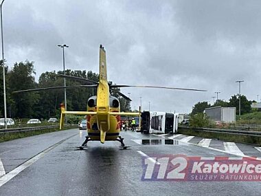 Wypadek na autostradzie A4 w Katowicach. Wywrotka cysterny Wypadek cysterna A4 Katowice