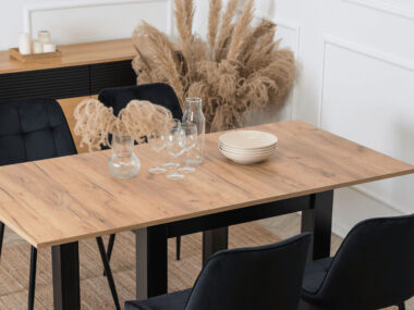 Stół z krzesłami rozkładany – rozwiązanie dla każdego domu Stol kwadratowy rozkladany max 80 160 cm dab craftczarny nowoczesny loft12 51 27